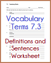 Vocabulary Terms 7.3 Definitions and Sentences Worksheet