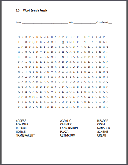 Vocabulary Terms 7.3 Word Search Puzzle - Free to print (PDF file).