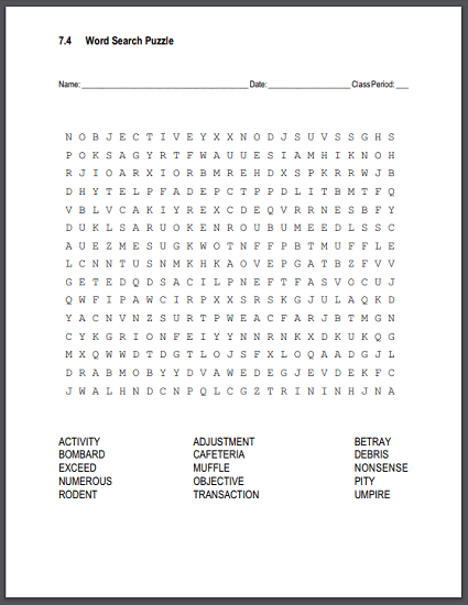 Vocabulary Terms 7.4 Word Search Puzzle - Free to print (PDF file).