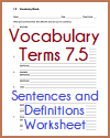 Vocabulary Terms 7.5 Sentences and Definitions Worksheet