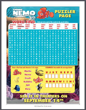 Disney's Finding Nemo -Coloring sheets and puzzle pages are free to print (PDF files).