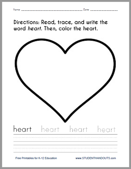 Heart Coloring and Writing Worksheet | Student Handouts