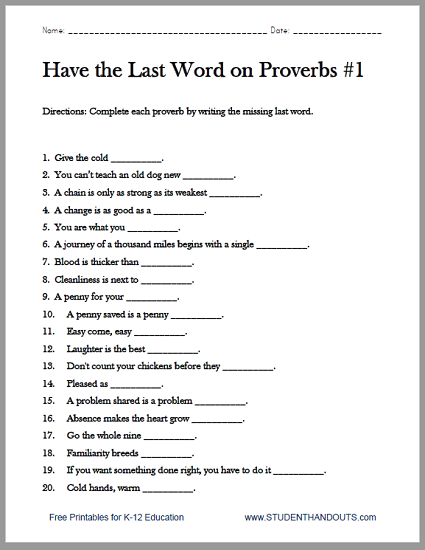 key 6 worksheet idioms answer the Proverbs Student Worksheets Handouts Complete key 6 worksheet idioms answer the Proverbs Student Worksheets Handouts Complete