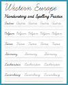 Western Europe Handwriting and Spelling Worksheets