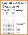 Western Europe Matching Word Search Puzzle Worksheet