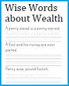 Wise Words about Wealth Handwriting Worksheet