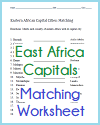 East African Capitals Matching Worksheet