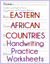 Eastern African Countries Handwriting and Spelling Worksheets