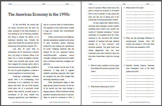american economy in the 1990s student handouts