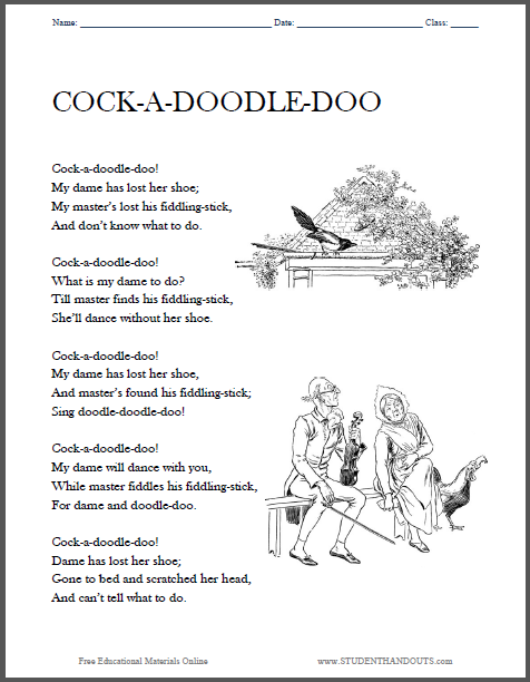 Cock-a-doodle-doo! Nursery Rhyme - Free to print (PDF file).
