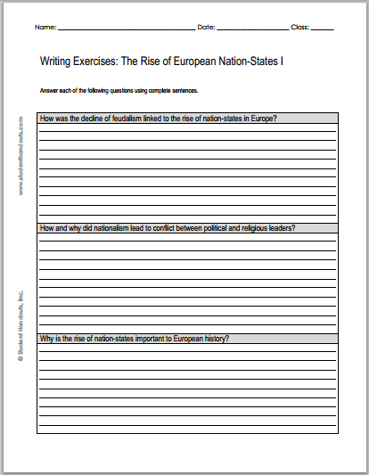 Rise of European Nation-States Essay Questions - Worksheets are free to print (PDF files) for high school World History or European History students.