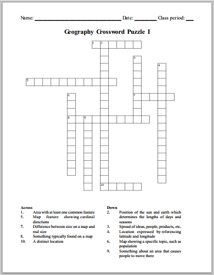 Geography Crossword Puzzles - Free to print (PDF files).