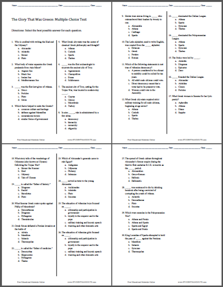 Glory That Was Greece: Multiple-choice Test for World History Students