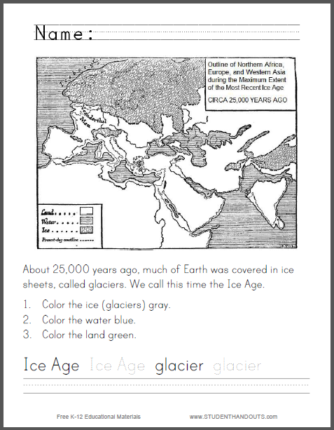 Ice Age Glacier Science Worksheet - Free to print (PDF file) for students in the primary grades.