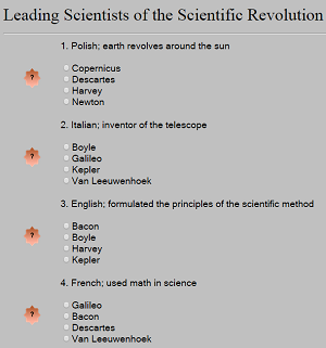 Leading Scientists of the Scientific Revolution - Interactive multiple-choice quiz for World History and European History classes.