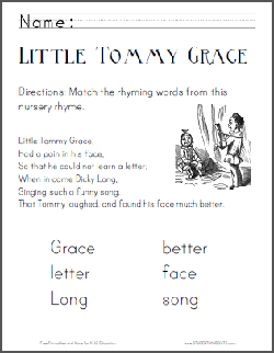 Little Tommy Grace - Nursery rhyme worksheets are free to print (PDF files).