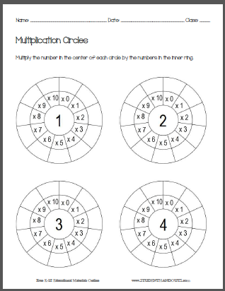 Multiplication Circle Worksheets - Free to print (PDF files) for numbers zero through ten.