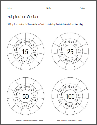 Multiplication Circle Worksheets - Free to print (PDF files) for numbers zero through ten.