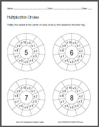 Multiplication Circle Worksheets - Free to print (PDF files) for numbers zero through ten.
