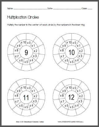 Multiplication Circle Worksheets - Free to print (PDF files) for numbers zero through ten.