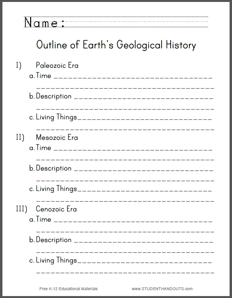 Blank Outline of Earth's History - Geology worksheet is free to print (PDF file).