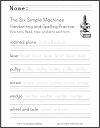 Six Simple Machines Handwriting and Spelling Worksheet