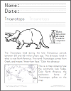 Triceratops Lower Elementary Science Worksheet with Coloring