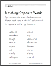 Antonyms Matching Worksheet with Common Verbs