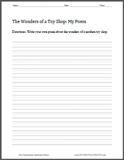 "The Wonders of a Toy Shop" Printables - Free eBook and accompanying worksheets.