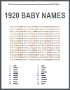 Most Popular Baby Names of 1920 Word Search Puzzle