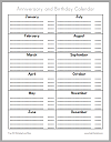 Anniversary and Birthday Calendar
