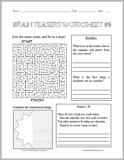 Brain Teasers Worksheet 5 Student Handouts Science Brain Teasers With