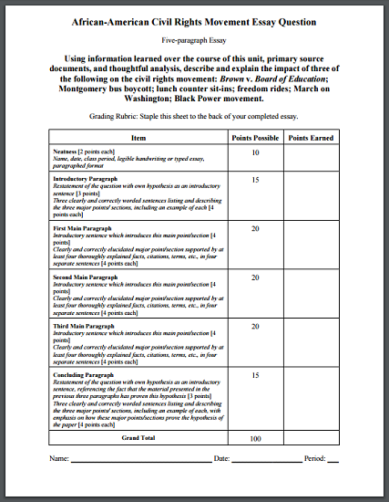 essay questions for civil rights movement