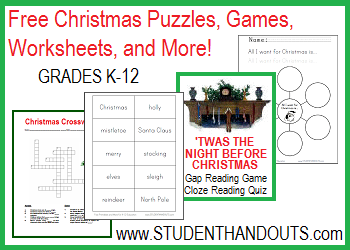 Free Christmas Holiday Activities, Worksheets, Games, and More 