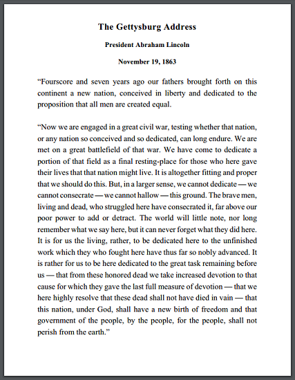 thesis statement of the gettysburg address