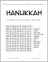 Hanukkah Word Search Puzzle for Grades 3-6