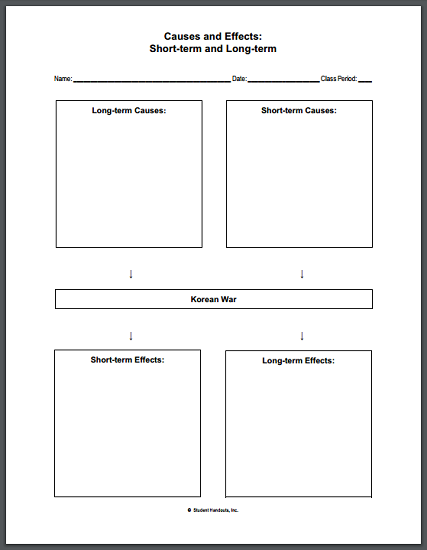 causes and effects of the korean war worksheet student handouts effects of korean war