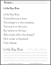 Little Boy Blue Nursery Rhyme Worksheets
