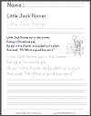 Little Jack Horner - Nursery Rhyme Worksheets