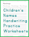 Individual Children's Names Handwriting Practice Worksheets in Print Manuscript and Cursive Script