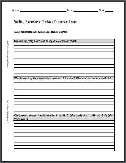 Postwar Domestic Issues Essays - Free to print (PDF file).