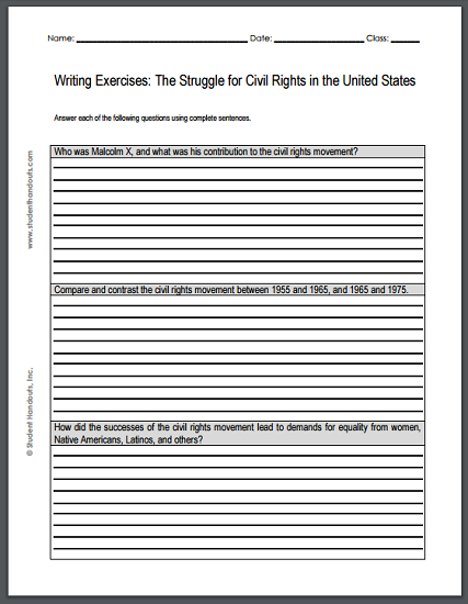 Struggle for Civil Rights Writing Exercises Handout - Free to print (PDF file).