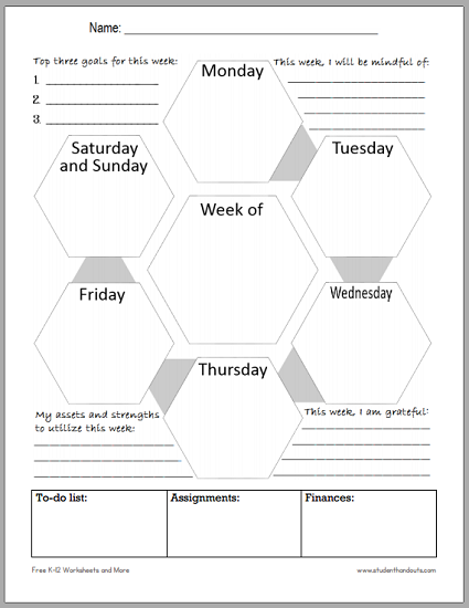 mindful blank weekly planner for students