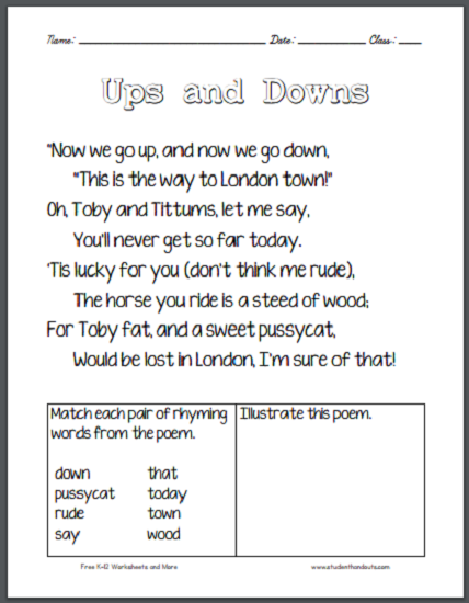 "Ups and Downs" Poem Worksheet - Free to print (PDF file).