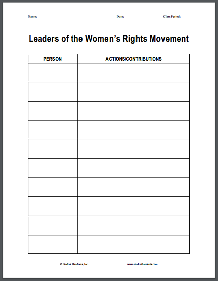 Leaders of the Women's Rights Movement DIY Blank Chart - Free to print (PDF file).