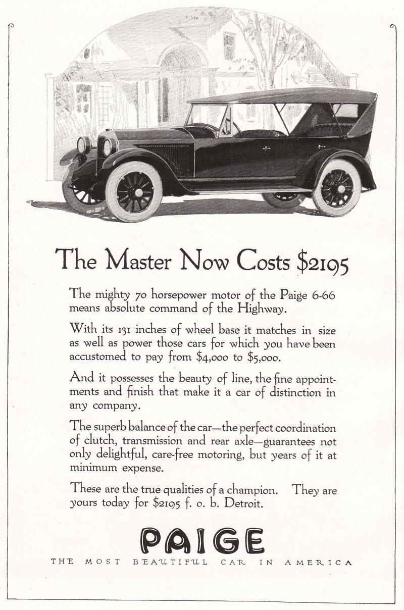 Paige Master Automobile Ad 1922