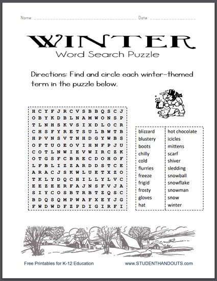 Winter Word Search Puzzle - Free to print (PDF file).