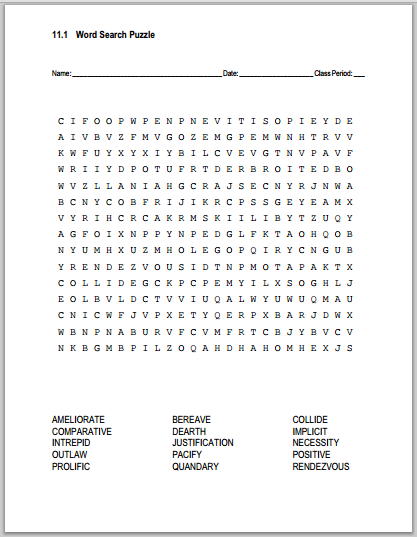 Vocabulary Terms 11.1 Word Search Puzzle - Free to print (PDF file).