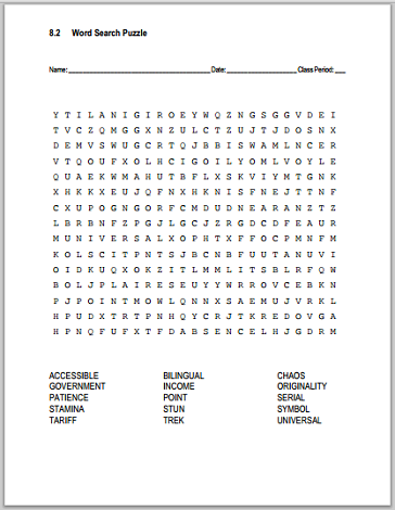 Vocabulary List 8.2 Word Search Puzzle - Worksheet is free to print (PDF file).