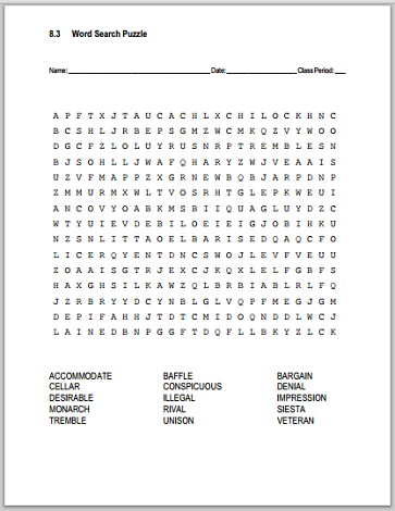 Vocabulary Terms 8.3 Word Search Puzzle - Free to print (PDF file).